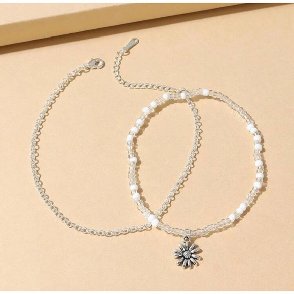 1 LEFT! 2 Piece Beaded Sunflower Ankle Bracelet Set - Picture 4 of 4